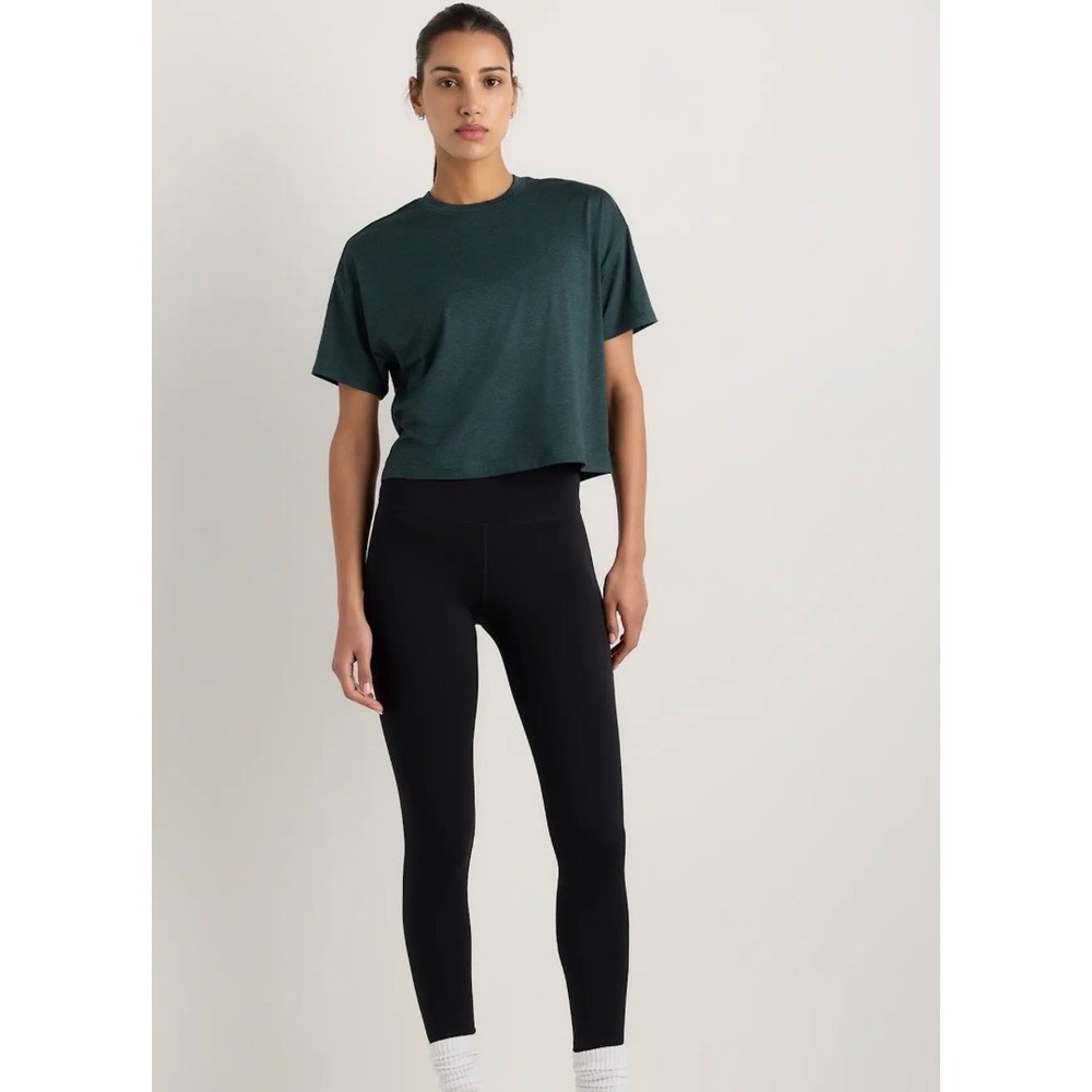 Quince Flowknit Breeze Boxy Cropped Tee Heather Dark Green L LB116916-HITEL1006